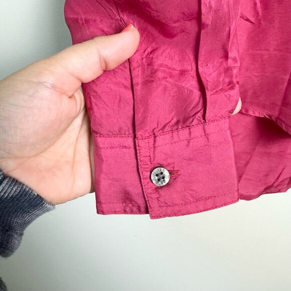 Whistles VINTAGE burgundy 100% silk long sleeve button up blouse Size SMALL - Picture 3 of 7